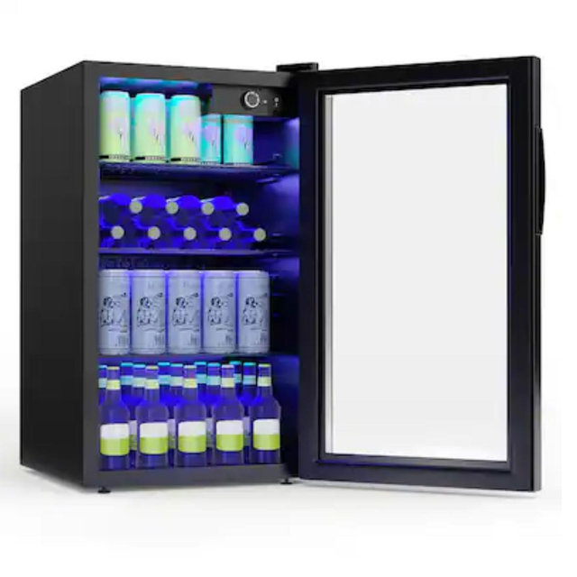 Costway - 120 Can Beverage Refrigerator Beer Wine Soda Drink Cooler Mini Fridge - Black
