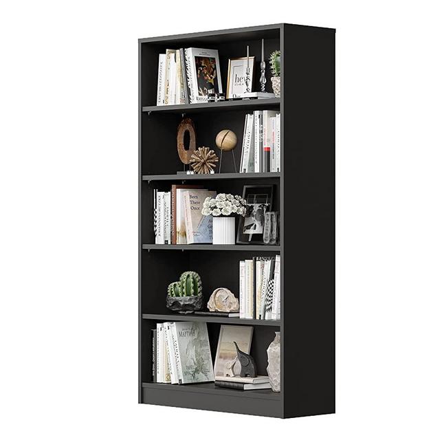 Wood Bookcase 5-Shelf Freestanding Display Wooden Bookshelf for Home Office School (11.6" D*33" W*59.8" H,Black)