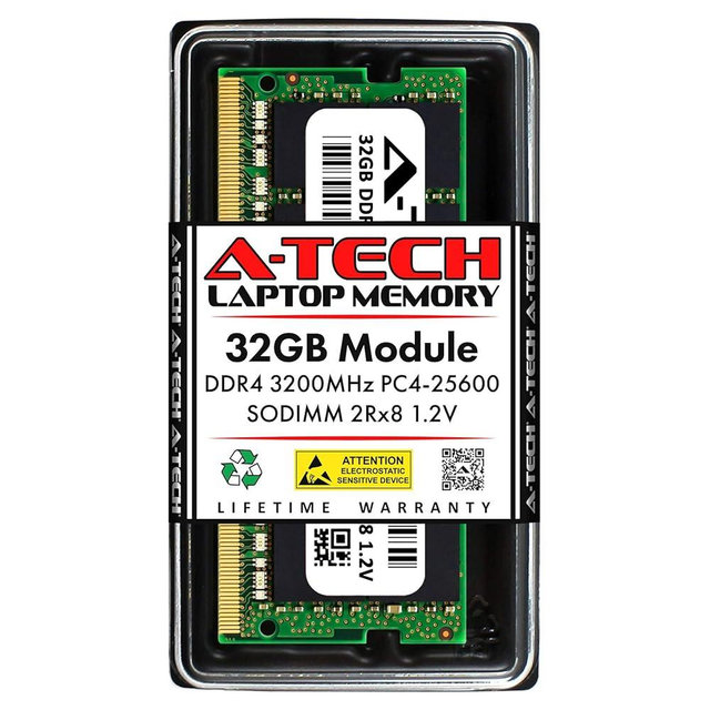 A-Tech 32GB DDR4 3200 MHz SODIMM PC4-25600 (PC4-3200AA) CL22 2Rx8 Non-ECC Laptop RAM Memory Module