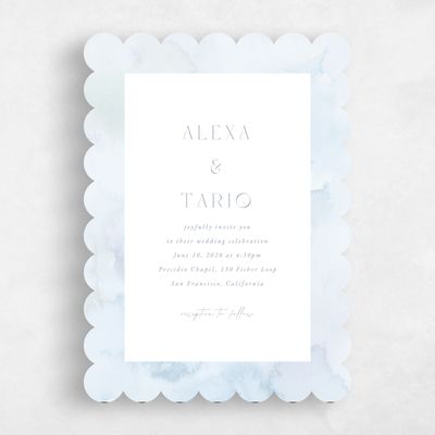 Blue Scalloped Wedding Invitation - Beaux-Arts Portrait