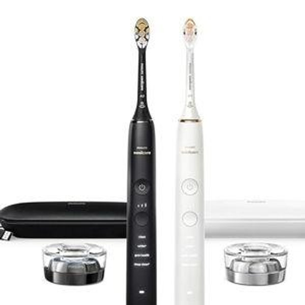 Philips Sonicare DiamondClean Connected Electric Toothbrush 2 Pack, x2 Sonic Toothbrushes, x2 Charging Travel Cases, x2 A3 Brush Heads, 12 Brushing Settings, (Black and Rose Gold) Model HX9912/71