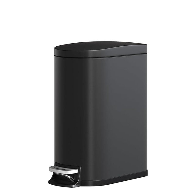 Garvee 13 gal / 50 L Metal Kitchen Trash Can with Lid, Slim Rustproof Garbage Can, Large Step-on Trash Bin with Inner Bucket, Rear Handle, Soft Close Lid, Black