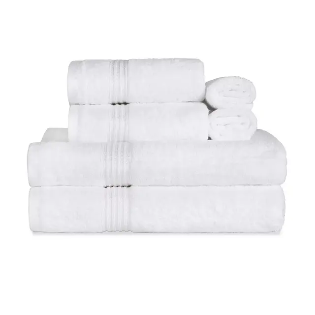 Premium Cotton Heavyweight Plush Highly-Absorbent Luxury 6 Pices Towel Set, White - Blue Nile Mills