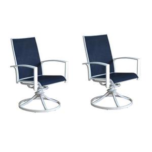 allen + roth Ocean Park Set of 2 White Aluminum Patio Dining Chairs with Blue Sunbrella