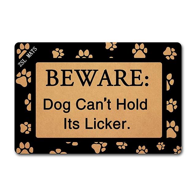 ZSL Welcome Mats Funny Doormats with Personalized Design Entrance Door Mats for Indoor Outdoor Rubber Non Slip Entry High Traffic Areas Shoe Rugs (23.6 X 15.7 in) Beware Dog Can't Hold Its Licker