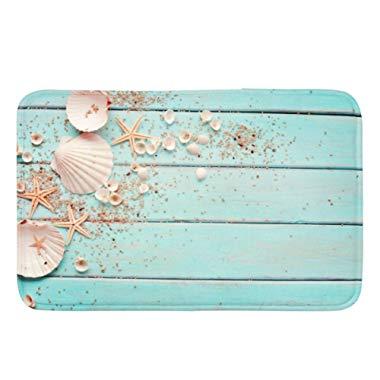 Uphome Memory Foam Bathroom Rugs Beach Shell Sea Collection Vintage Boho Teal Non-Slip Bath Mat Soft Absorbent Kitchen Rug Shower Floor Carpet (16 x 24 Inch)