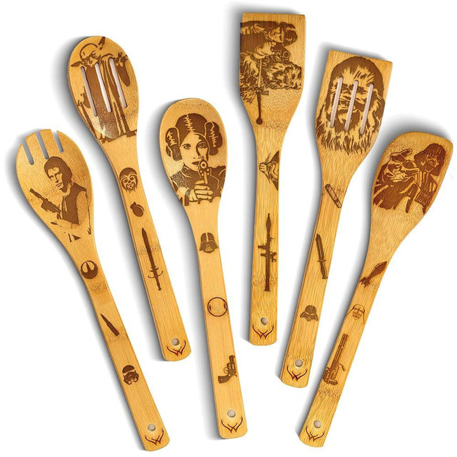 Star Warz gifts Wooden Spoons for Cooking for Space Wars Fans - Wooden Utensil Set with Spatulas & Spoons, Heat-Resistant, Eco-Friendly Kitchen Utensils for Non-Stick Cookware