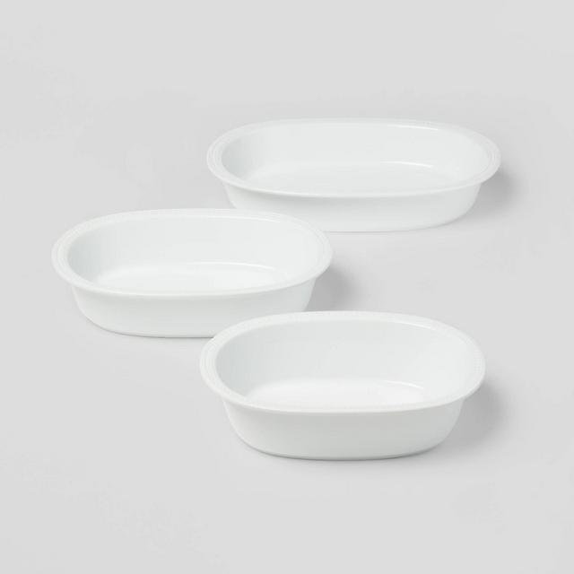 3pc Porcelain Beaded Rim Baking Dish Set White - Threshold™