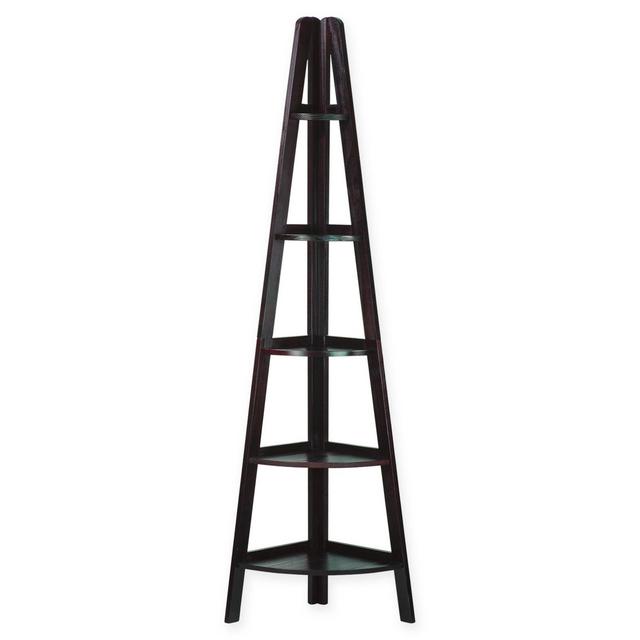 5-Shelf Corner Ladder Bookcase in Espresso