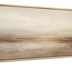 MUDECOR Extra Larg Framed Canvas Print Wall Art Neutral Beige Horizon Abstract Modern Minimalist Landscape Illustrations Decorative Colorful for Bedroom - 60"x30"