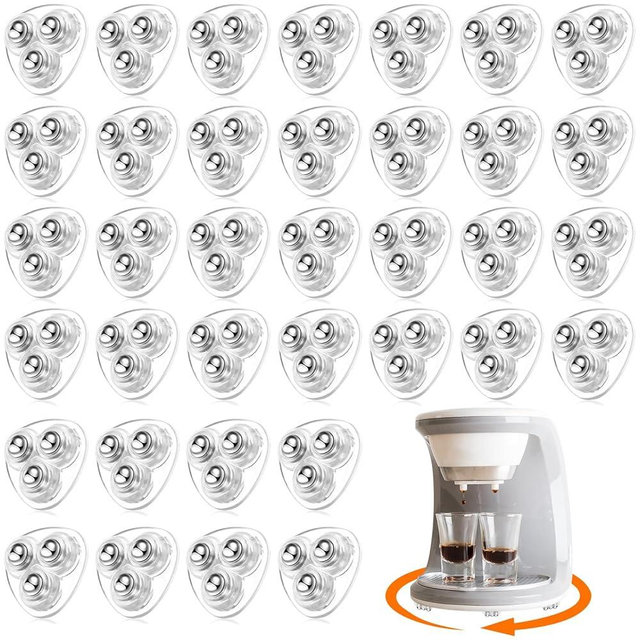 Honoson 36 Pcs Self Adhesive Caster Wheels Appliance Rollers Appliance Sliders for Kitchen 360° Swivel Universal Wheel Mini Small Kitchen (Clear with 3 Steel Ball Style)