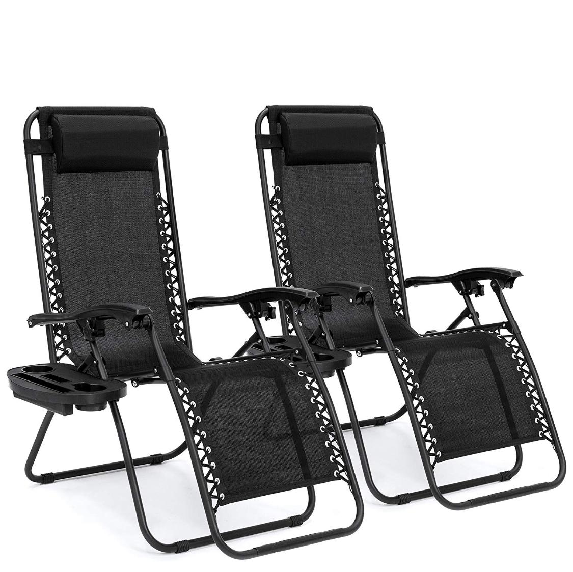 Best Choice Products Set of 2 Adjustable Zero Gravity Lounge Chair Recliners for Patio, Pool w/ Cup Holders - Black