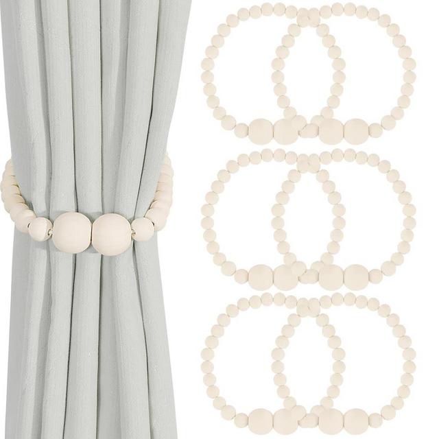 Magnetic Curtain Tiebacks, 6 Pack Curtain Holdbacks for Draperies, Wood Bead Curtain Tiebacks, Elegant Curtain Tie Backs for Bedroom Decor, Boho Room Decor, Nursery Decor, Farmhouse Decor