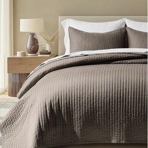EVERGRACEHOME Cotton Sateen Quilt Set Queen Size, Pre-Washed Cotton Channel Stitch Coverlet Bedspread, 3 Pieces Lightweight Soft Bedding Sets for All Season, with 2 Pillow Shams, Mocha Brown