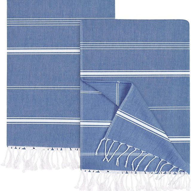 Utopia Towels [2 Pack Turkish Beach Towel (40 x 72 Inches) - 100% Cotton Oversized Sand Free Lightweight Quick-Dry Turkish Towel, Prewashed for Soft Feel, Large Peshtemal Towel for Travel (Navy)