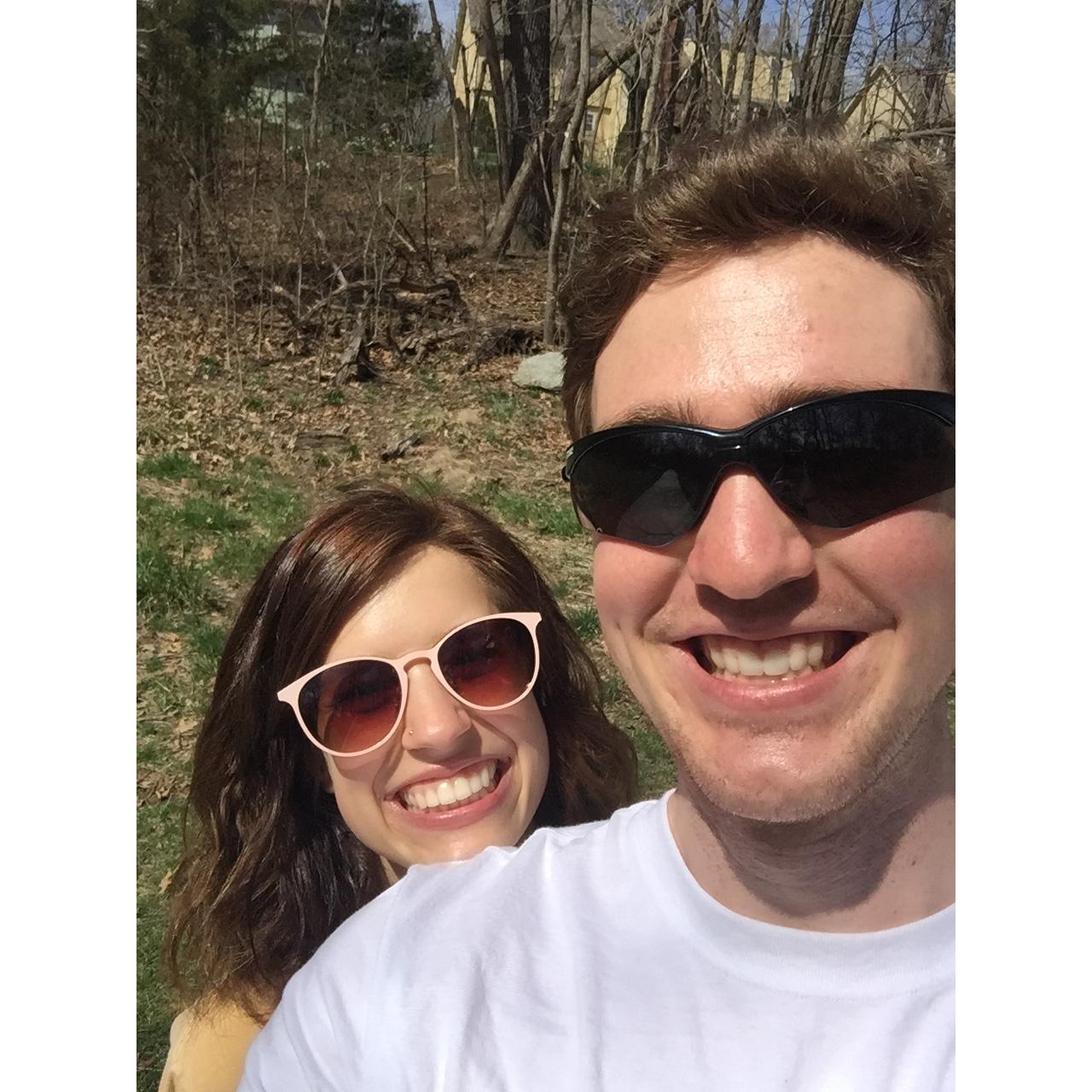 On our daily walk around the Lenexa trails, we stopped to take a picture on this beautifully sunny day!