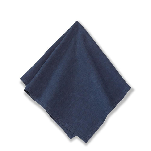 Italian Washed Linen Napkins, Set of 8, Navy Blue