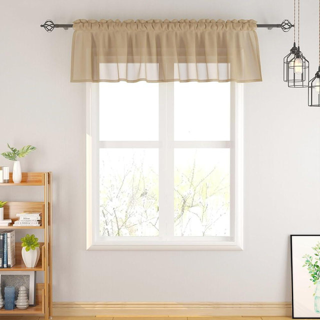 EURZAAR Brown Valance Sheer Valence 18 inch Curtains Living Room Window Curtain Bedroom Kitchen Small Short Mini Curtain Panels Topper Rod Pocket 1 Panel 52"x18"