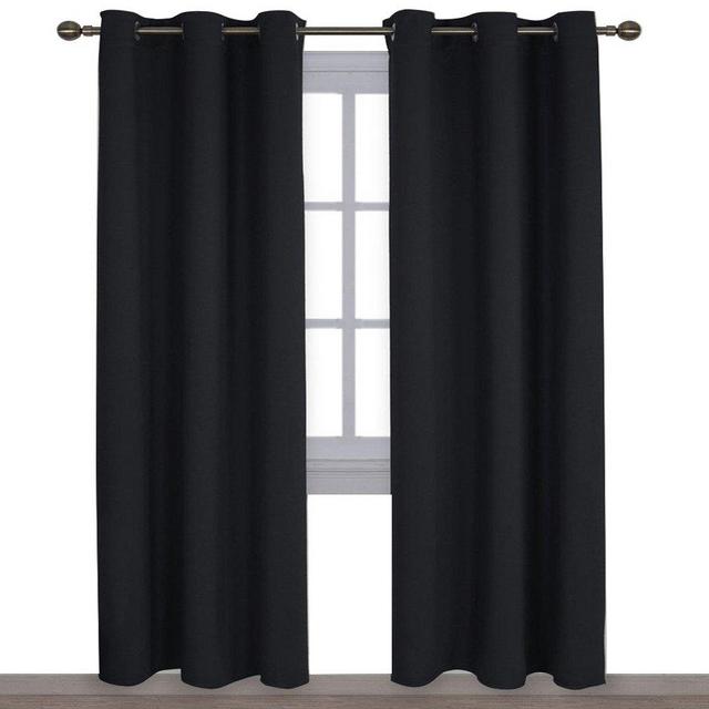 NICETOWN Autumn/Winter Thermal Insulated Solid Grommet Blackout Curtains/Drapes for Living Room (Set of 2,42 inches by 84 Inch,Black)