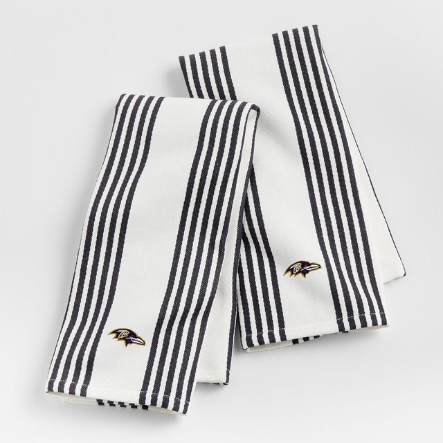 NFL Baltimore Ravens Cuisine White with Black Stripe Organic Cotton Dish Towels, Set of 2