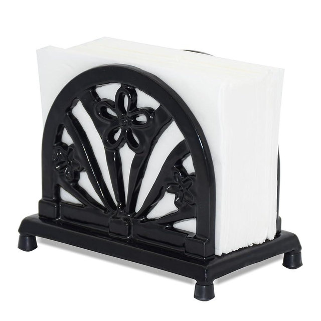 MINLUFUL Napkin Holder for Table - Vintage Cast Iron Paper Napkins Tissue Dispenser with Daffodil Pattern for Kitchen Dining Room Countertop Decor, Black