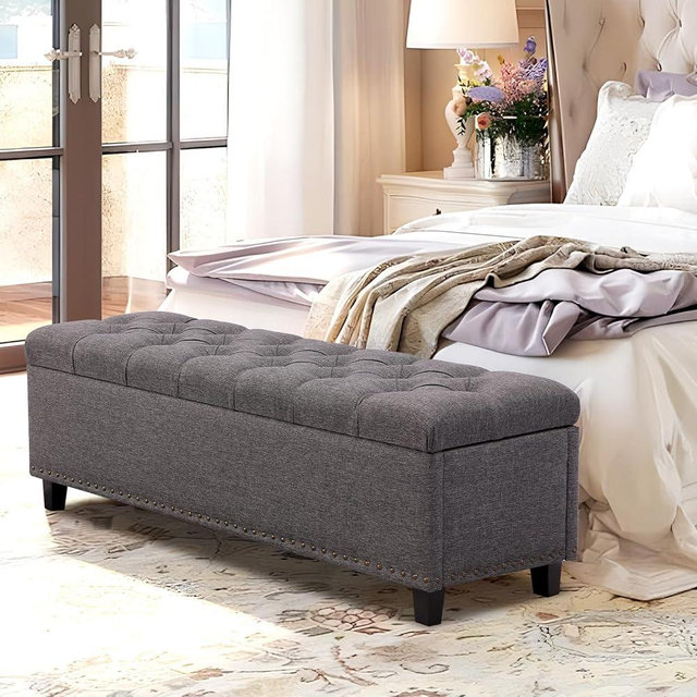GIODIR 50" Storage Bench for Bedroom, Tufted Storage Ottoman Bench with Pholstered,Large Long End of Bed Storage Bench,Load up to 660 lb, Wooden Legs, for Bedroom & Living Room(Gray)