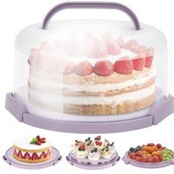 Ohuhu Cake Holder, BPA-Free Cake Carrier with Lid and Handle Cake Transport Container Portable Cake Keeper Two Sided Base for Pies Cookies Nuts Fruit etc - Suitable for 10 inch Cake Christmas Gifts