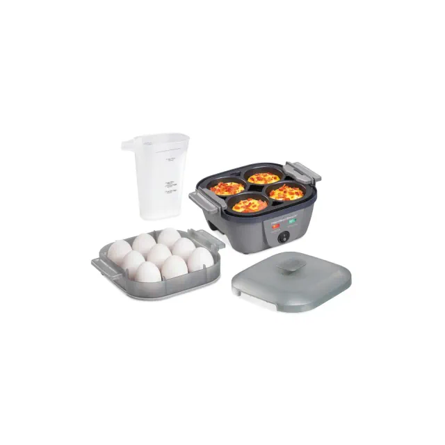 Hamilton Beach Egg Bites Plus 25510: 4-Egg Cooker & Poacher, Hard Boiled & Steamer, Dishwasher-Safe, 750W, Gray