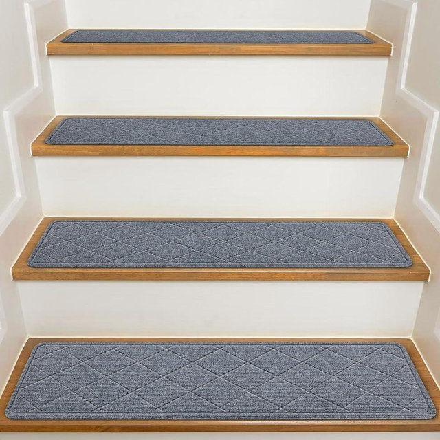 KOOTETA Stair Treads for Wooden Steps Indoor, 15 Pack 8" X 30" Non Slip Carpet Stair Treads with Reusable Adhesive for Kids Elders and Dogs, Surface Polyester TPR Backing Stair Runner Rugs, Dark Grey