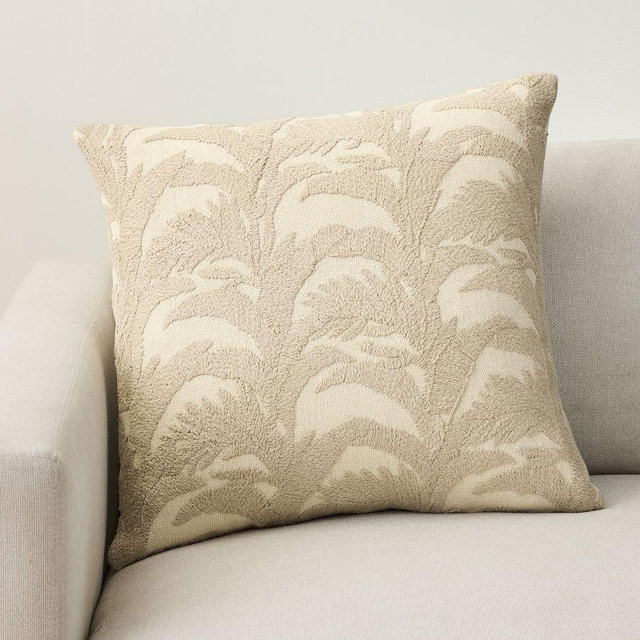 Embroidered Bird of Paradise Pillow Cover, Flax, 22"