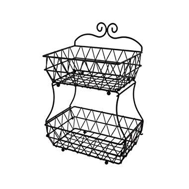 Upgraded Version - 2 Tier Fruit Bread Basket Display Stand - Screws Free Design