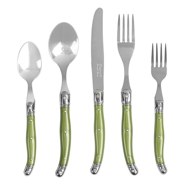 French Home Laguiole 20 Piece Flatware Set – Stainless Steel Flatware Set for 4 – Luxurious Pearl Green Utensil Set with Knives, Spoons and Forks