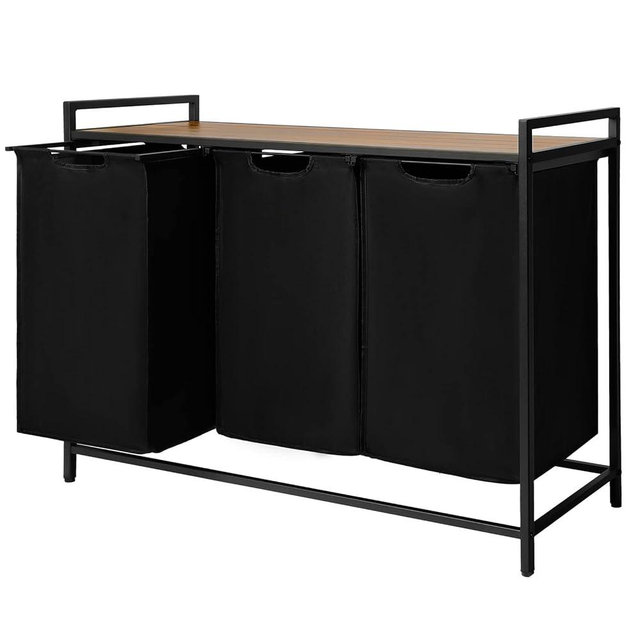 Graciadeco Pull Out Laundry Hamper 3 Compartment Laundry Sorter with Shelf 3 Section Laundry Basket with 3 x 16 Gallons Removable Bags for Laundry Room Bathroom and Dorm, Black
