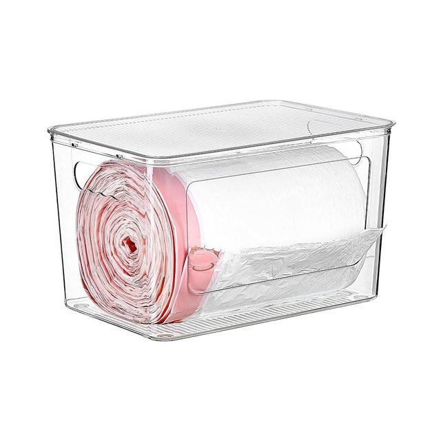 Vtopmart 1 Pack Trash Bag Holder, Stackable Garbage Bag Dispenser for 13/30/33 Gallon Bags, Clear Organizer Bins for Under Kitchen Sink, Laundry Room Organization and Storage