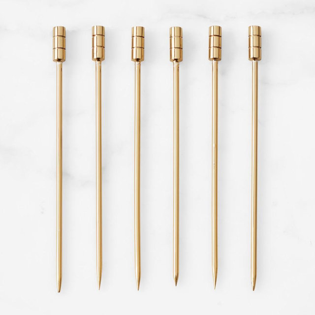 Antique Brass Cocktail Picks, Set of 6, Short