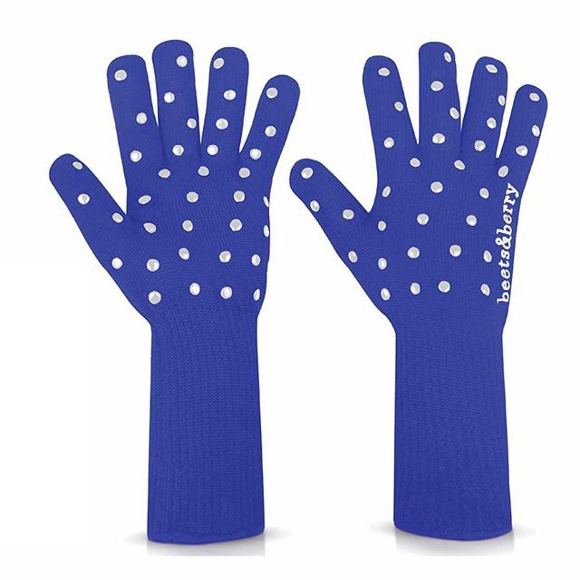 Oven Gloves with Fingers by Beets & Berry, Cooking Gloves Heat Resistant up to 650°F, for Small Hands, Baking Gloves Extra Long, BBQ Glove, Oven Glove, Kitchen Gloves for Oven, Grill Gloves, Blue