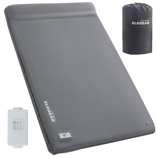 Elegear Self Inflating Sleeping Pad, Built-in Electric Pump 3.1" Ultra-Thick Memory Foam Camping Mattress Pad with Pillow Double Sleeping Pad for Camping R-Value 9.5 Foam Camp Pad for Car/Traveling