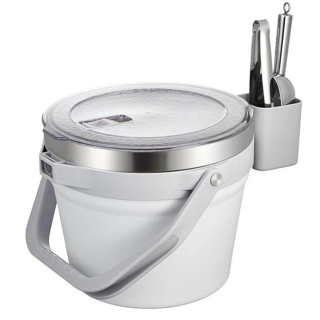 COKTIK 7L Vacuum Insulated Ice Bucket with Lid and Scoop& Tongs，Large capacity Stainless Steel Beverage Bucket for Cocktail, Champagne, Wine, Beer，Large Parties（Milk White Suit）