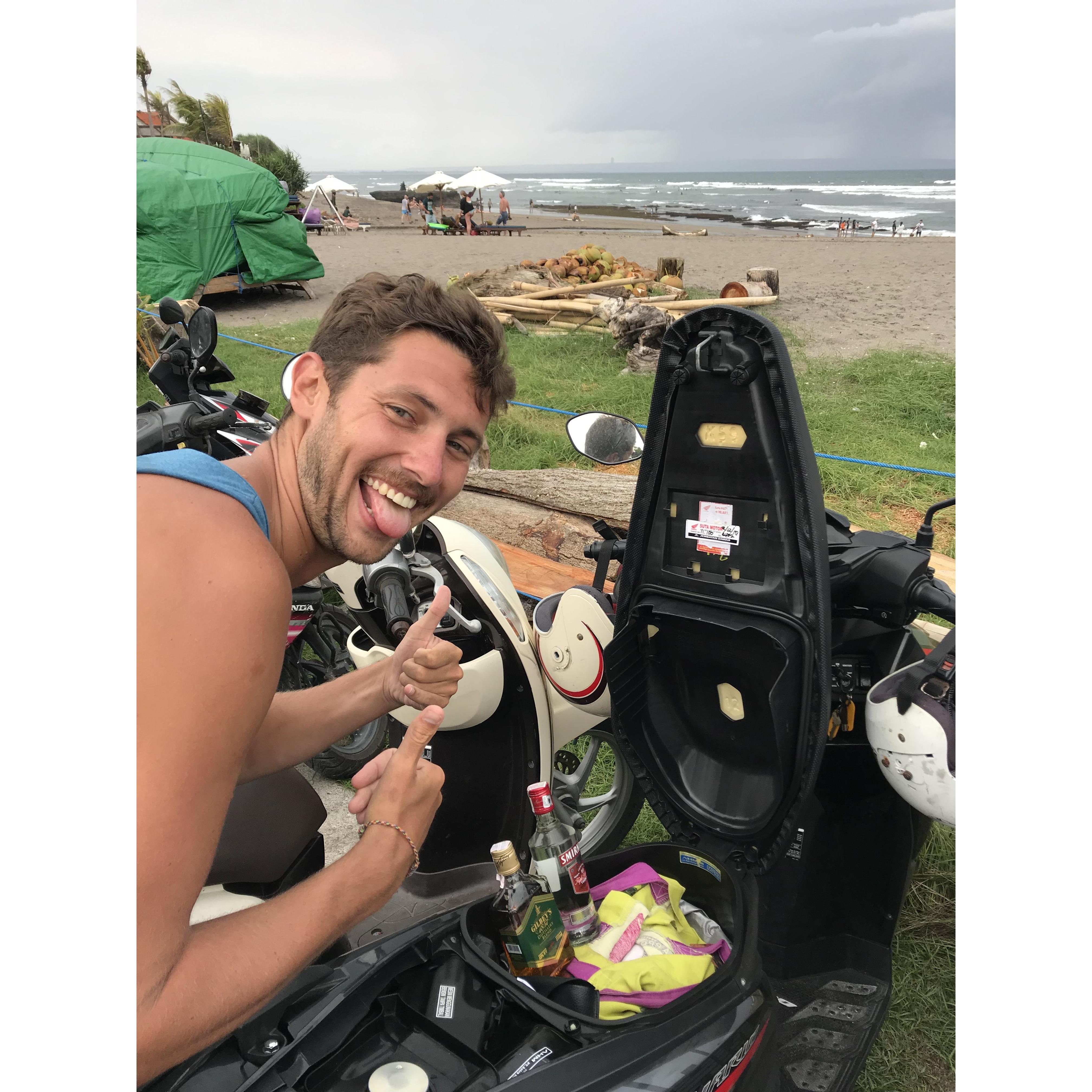 For those looking to save some money on alcohol, buy booze at the local market and sneak out to your motor bike to stock up!