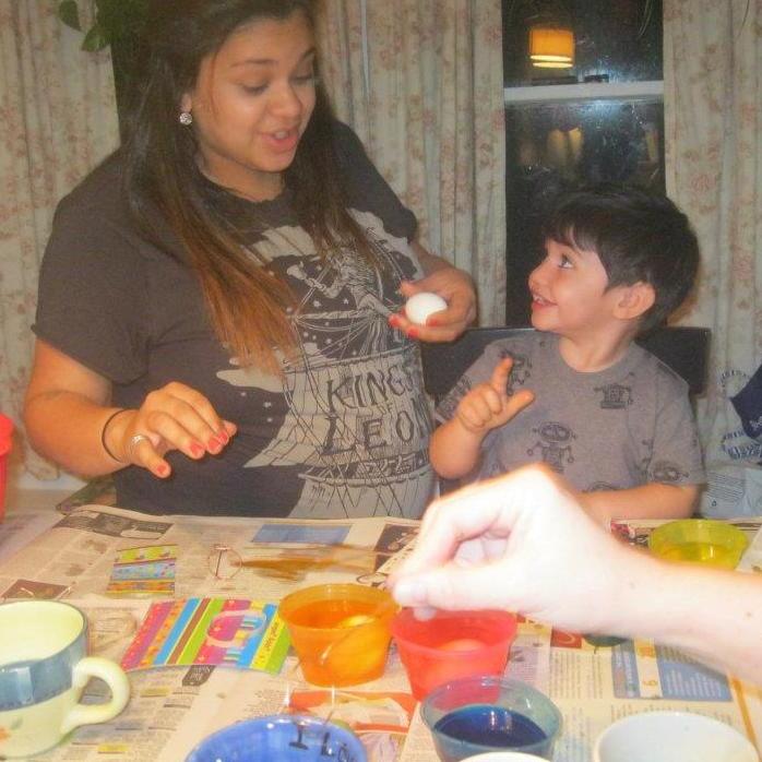 Edwin & I dying easter Eggs weeks before Camila's arrival
