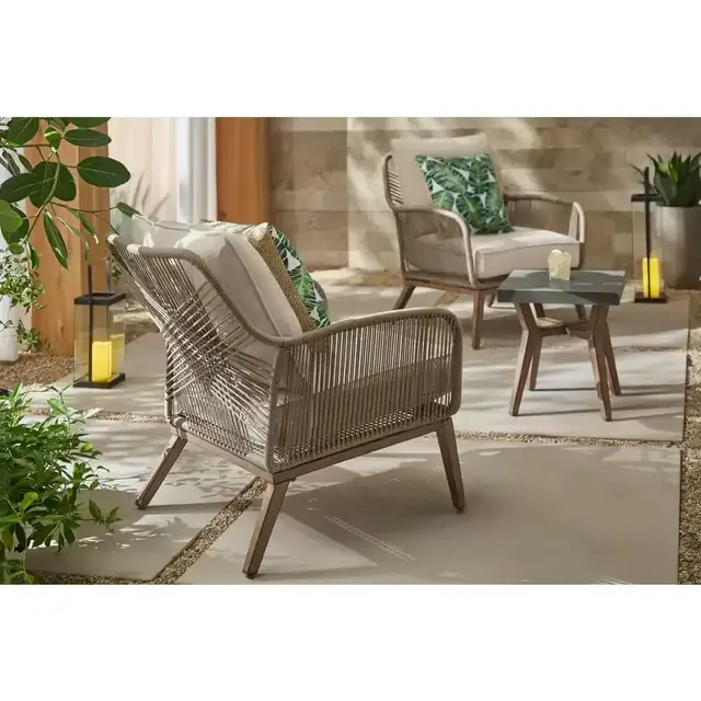 Haymont 3-Piece Steel Wicker Outdoor Patio Conversion Seating Set with Beige Cushions
