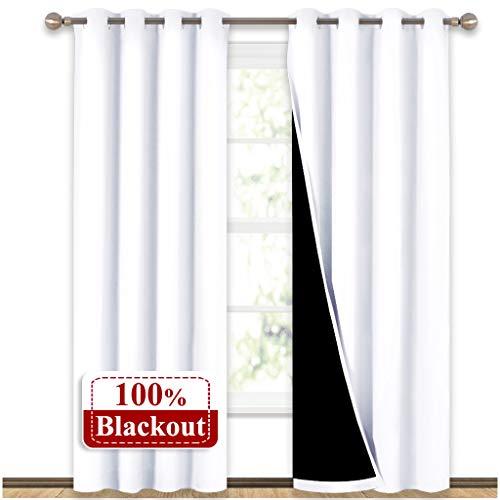 NICETOWN Full Shading Curtains for Windows, Super Heavy-Duty Black Lined Blackout Curtains for Bedroom, Privacy Assured Window Treatment (White, Pack of 2, 52 inches W x 95 inches L)