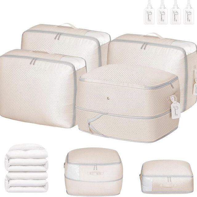 DIMJ Comforter Storage Bag 4 Pack - Blanket Storage Organizer Compression Bags, Large Capacity Ultra Space Saving Self Compression Organize for Bedding, Pillow, Duvet, Sheet Storage with Zipper Window