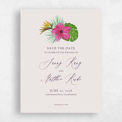 Light Greige, Grey Wedding Save the Date - Kaumana Portrait