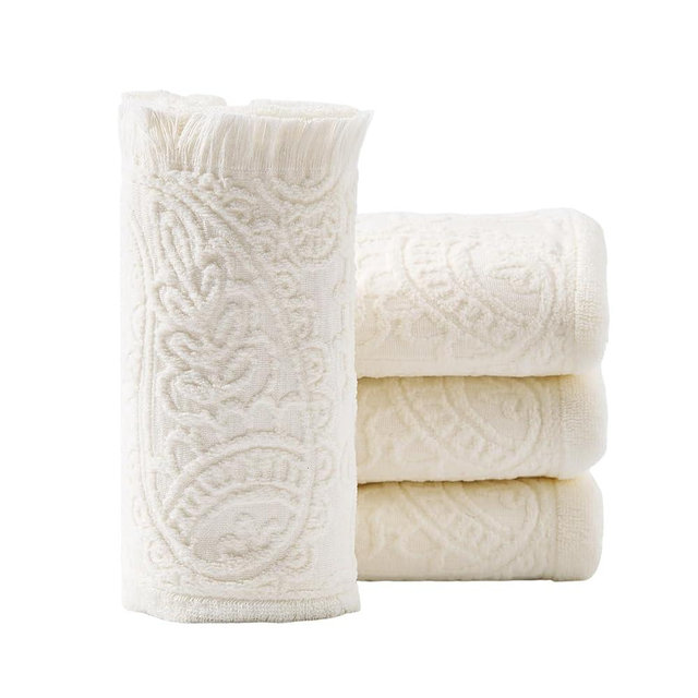 HEAVYWOOD Bathroom Hand Towel Set of 4 Paisley Jacquard Cotton Face Towel 14X30 Absorbent Soft Face Kitchen Towel Decorative Set Boho Farmhouse Bathroom Decor (White, 4Packs)