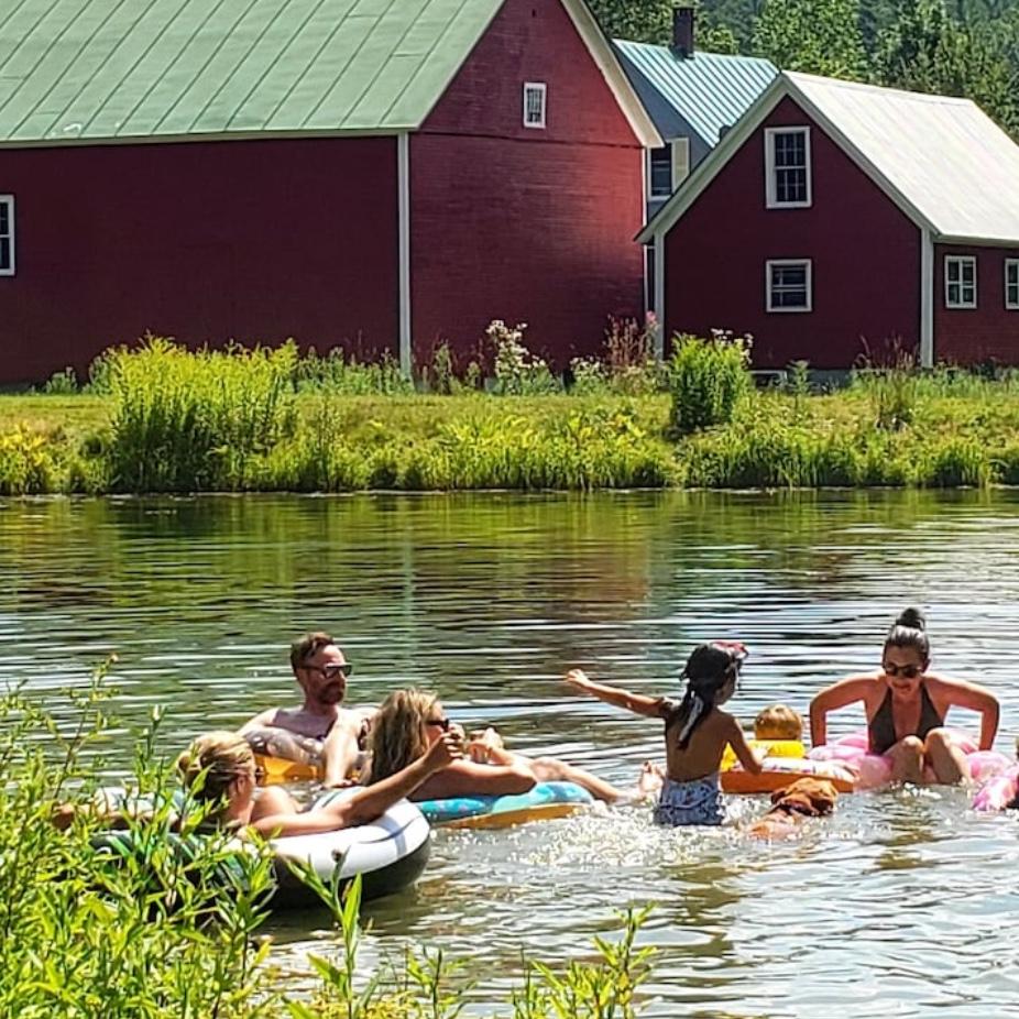 Swimmable pond on the property.
