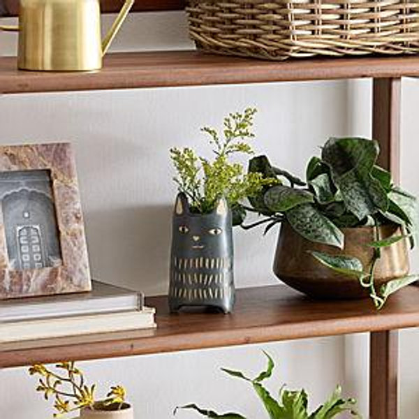 Gray Hand Painted Ceramic Cat Planter - World Market