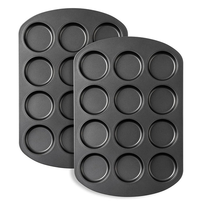 Tiawudi Muffin Top Pan, 12 Cavity Cupcake and Yorkshire Pudding Baking Pan for Eggs, Cornbread, Cookies, Whoopie Pies - Nonstick, 3 Inch, Set of 2