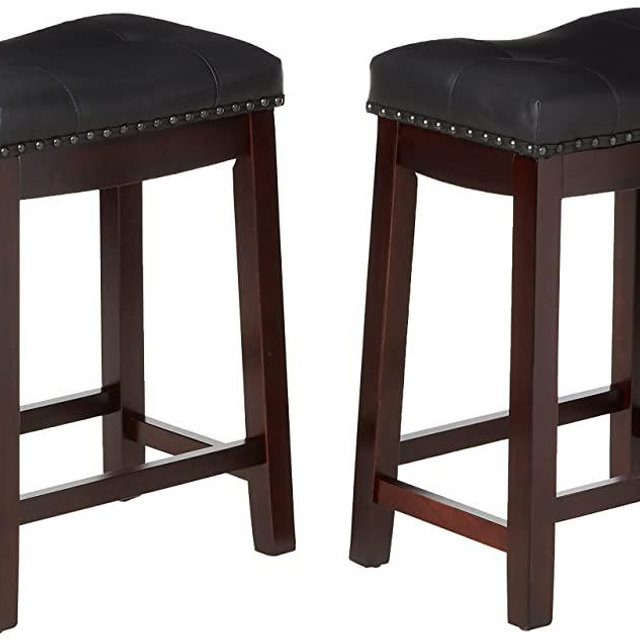 Angel Line Cambridge Padded Saddle Stool with Cushion, 24", Espresso/Black, Set of 2