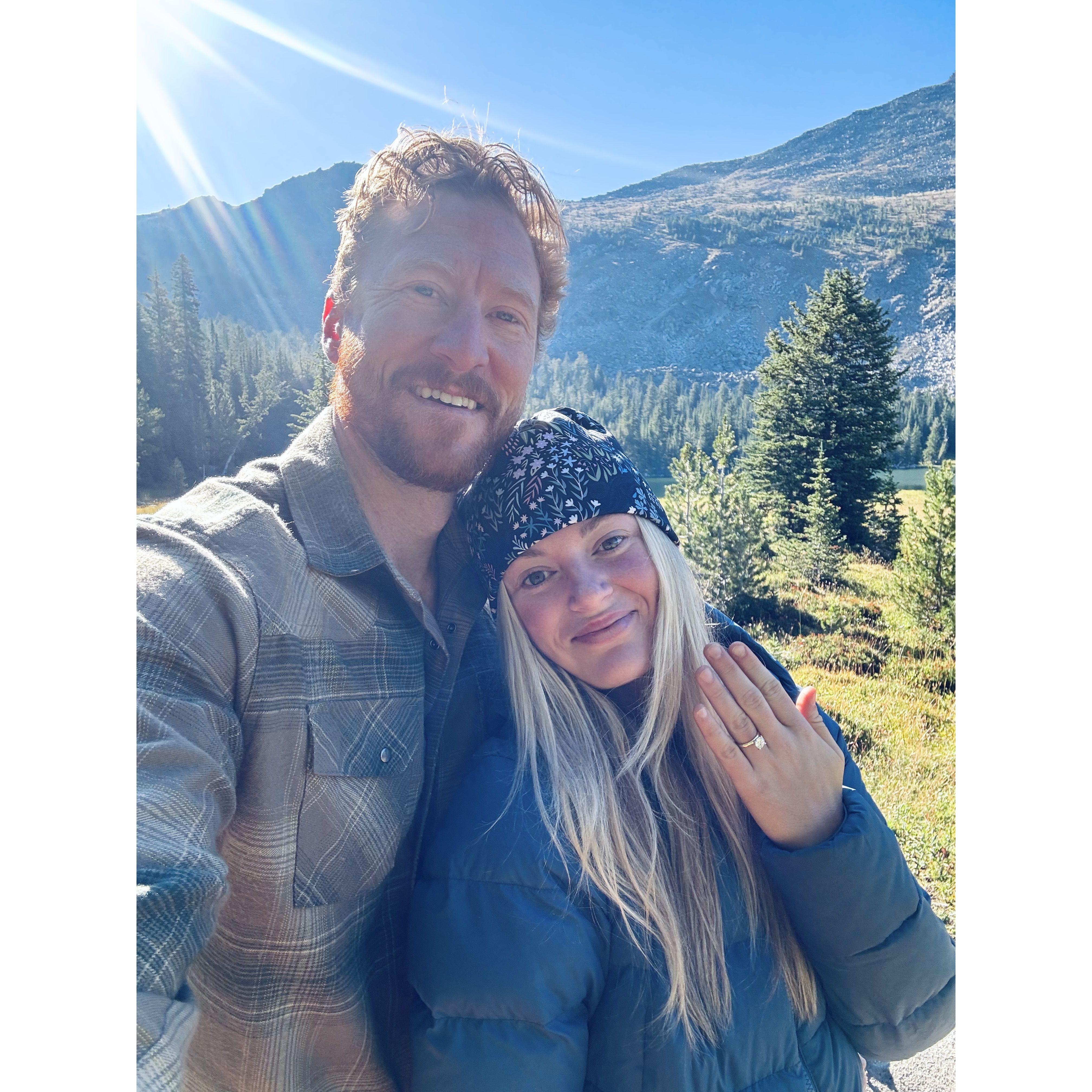Engaged! Backpacked to Tahepia Lake in the Pioneer Mountains.